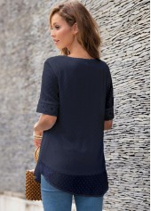 Lace Panel Split Neck Half Sleeve Blouse