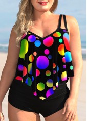 Rainbow Color Plus Size Polka Dot Tankini Set