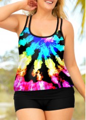Colorful Plus Size Tie Dye Print Tankini Set