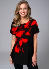 Short Sleeve Floral Print Round Neck T Shirt