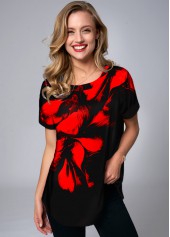 Short Sleeve Floral Print Round Neck T Shirt