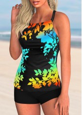 Leaf Print Spaghetti Strap Tankini Set