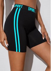 High Waisted Striped Letter Print Swim Shorts