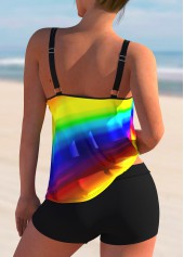 Printed Spaghetti Strap Rainbow Color Tankini Set