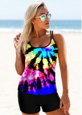 Tie Dye Print Rainbow Color Tankini Set