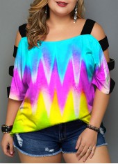 Ladder Cutout Plus Size Colorful T Shirt