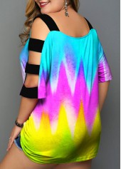 Ladder Cutout Plus Size Colorful T Shirt