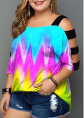 Ladder Cutout Plus Size Colorful T Shirt