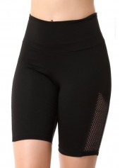 Solid High Waist Fishnet Panel Swim Shorts