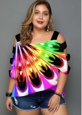 Ladder Cutout Plus Size Rainbow Color T Shirt