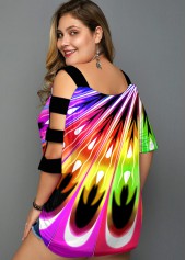 Ladder Cutout Plus Size Rainbow Color T Shirt