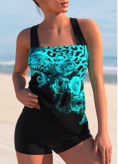 Leopard and Floral Print Cross Strap Tankini Set