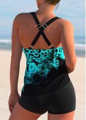 Leopard and Floral Print Cross Strap Tankini Set