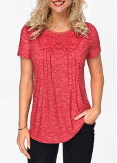 Short Sleeve Coral Red Crinkle Chest T Shirt 