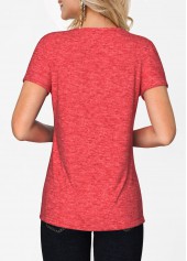 Short Sleeve Coral Red Crinkle Chest T Shirt 