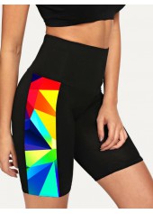 High Waisted Geometric Print Swim Shorts