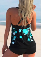 Floral Print Cross Strap Tankini Set 