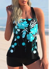 Floral Print Cross Strap Tankini Set 
