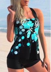 Floral Print Cross Strap Tankini Set 