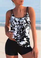 Monochrome Texture Print Mid Waist Tankini Set 