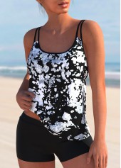 Monochrome Texture Print Mid Waist Tankini Set 