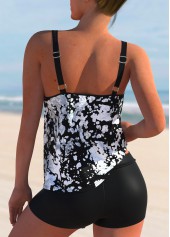Monochrome Texture Print Mid Waist Tankini Set 