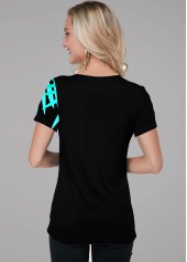 Short Sleeve Leaf Print Cross Strap T Shirt