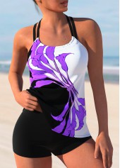 Floral Print Criss Cross Back Tankini Set