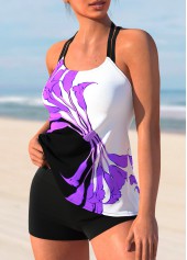 Floral Print Criss Cross Back Tankini Set