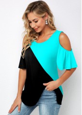 Flare Sleeve Cold Shoulder Round Neck T Shirt