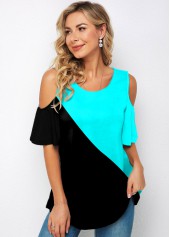 Flare Sleeve Cold Shoulder Round Neck T Shirt
