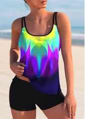 Colorful Printed Spaghetti Strap Tankini Set 