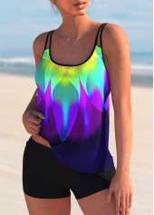 Colorful Printed Spaghetti Strap Tankini Set 