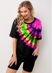 Tie Dye Print Short Sleeve Sweatsuit Setti