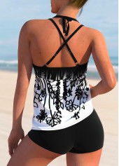 Floral Print Spaghetti Strap Halter Tankini Set 