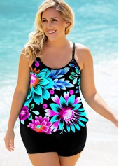 Plus Size Floral Print Multi Color Tankini Set 