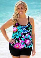 Plus Size Floral Print Multi Color Tankini Set 