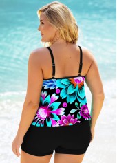 Plus Size Floral Print Multi Color Tankini Set 