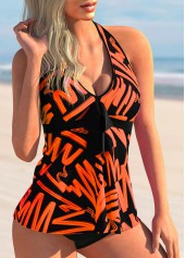 Halter Printed Bowknot Detail Tankini Set 