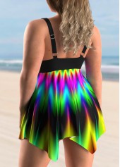 Colorful Plus Size Asymmetric Hem Swimdress and Panty