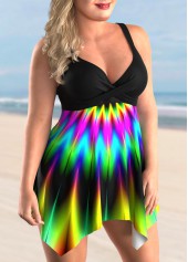 Colorful Plus Size Asymmetric Hem Swimdress and Panty