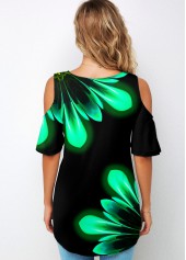 Floral Print Cold Shoulder Colorful T Shirt