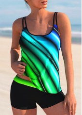 Colorful Printed Mid Waist Tankini Set