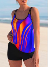 Printed Mid Waist Colorful Tankini Set