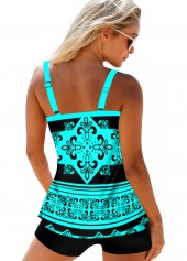 Cyan Tribal Print Wide Strap Tankini Set