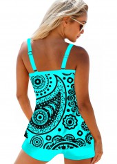 Paisley Print Wide Strap Cyan Tankini Set