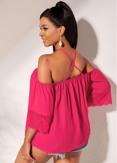Rosewe Off Shoulder Lace Cuff Criss Cross Back Blouse - XXL