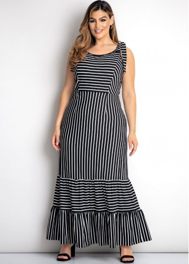 Rosewe Tie Strap Plus Size Striped Dress - 3X