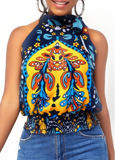 Rosewe Sleeveless Tribal Print Tie Side Blouse - L