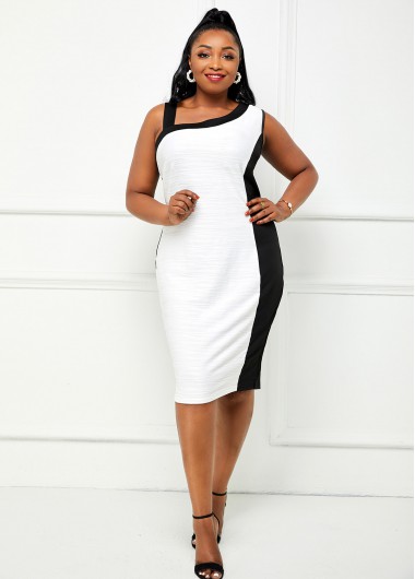 Rosewe Contrast Plus Size Skew Neck Dress - 1X